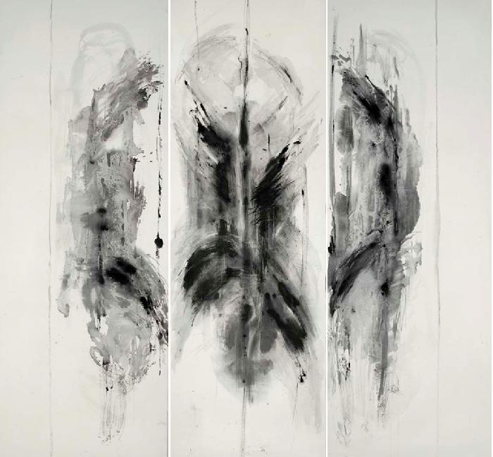 Triptyque en noir   2005, printing and Chinese ink, 3 (150x50) cm. 